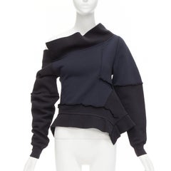 BURBERRY navy black asymmetric neck panelled deconstructed sweater top S