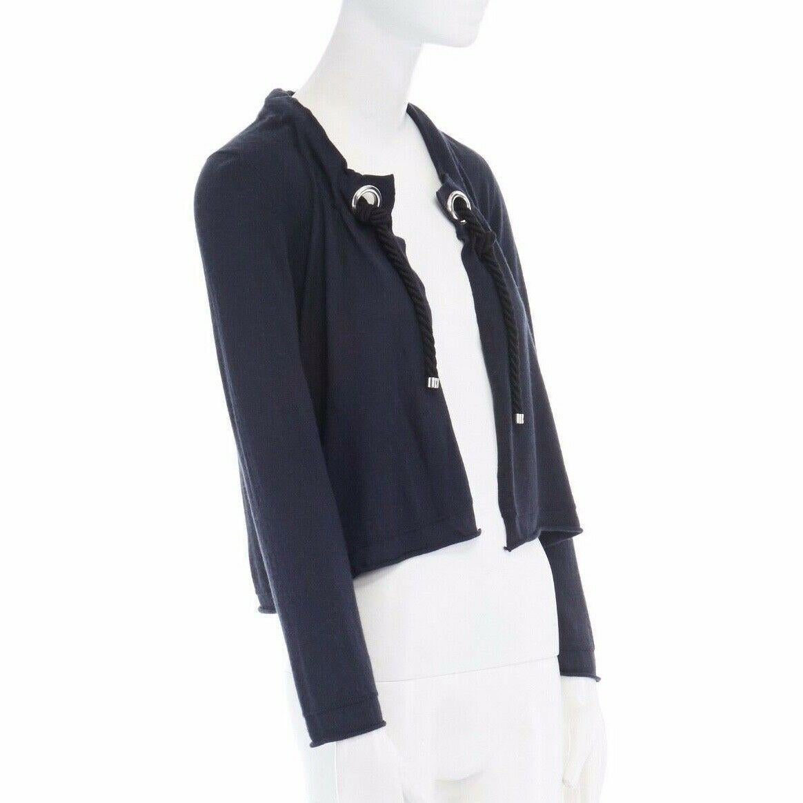 BURBERRY navy ble silk cashmere nautical rope trimmed cardigan sweater S In Excellent Condition In Hong Kong, NT