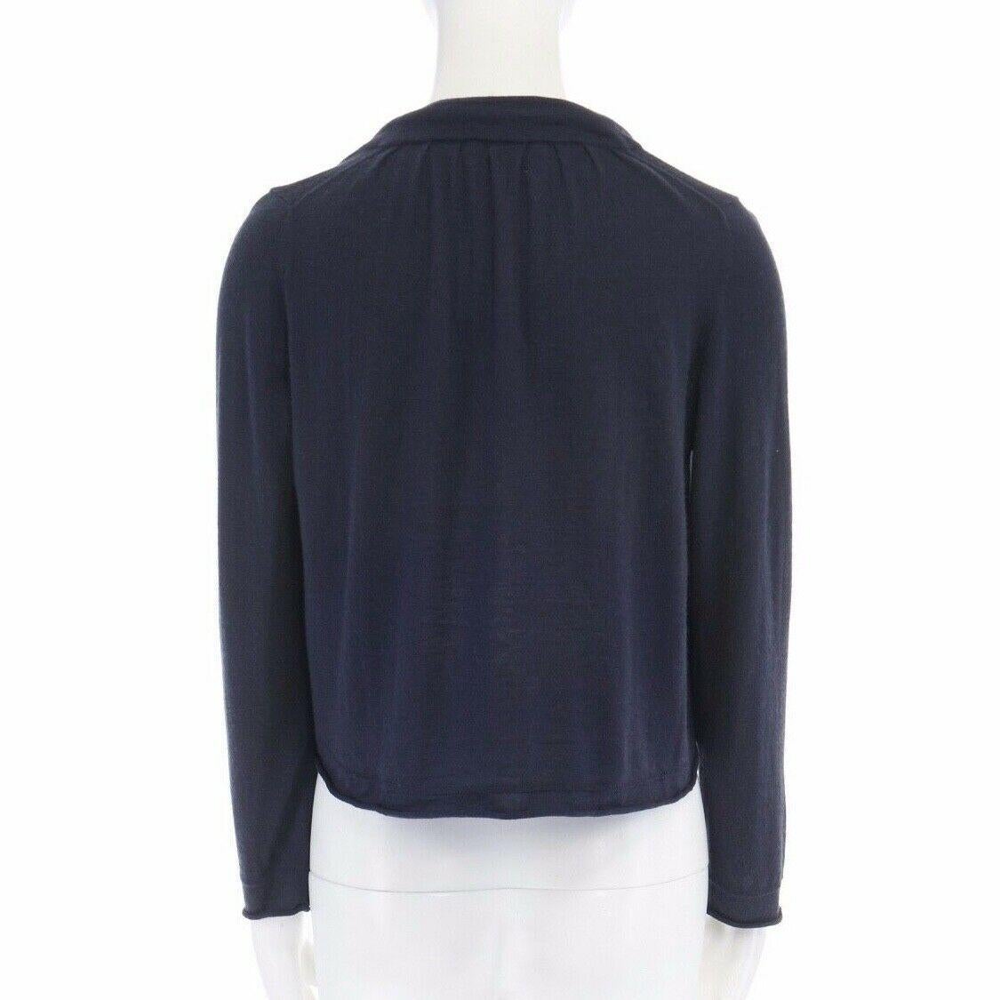 BURBERRY navy ble silk cashmere nautical rope trimmed cardigan sweater S 1