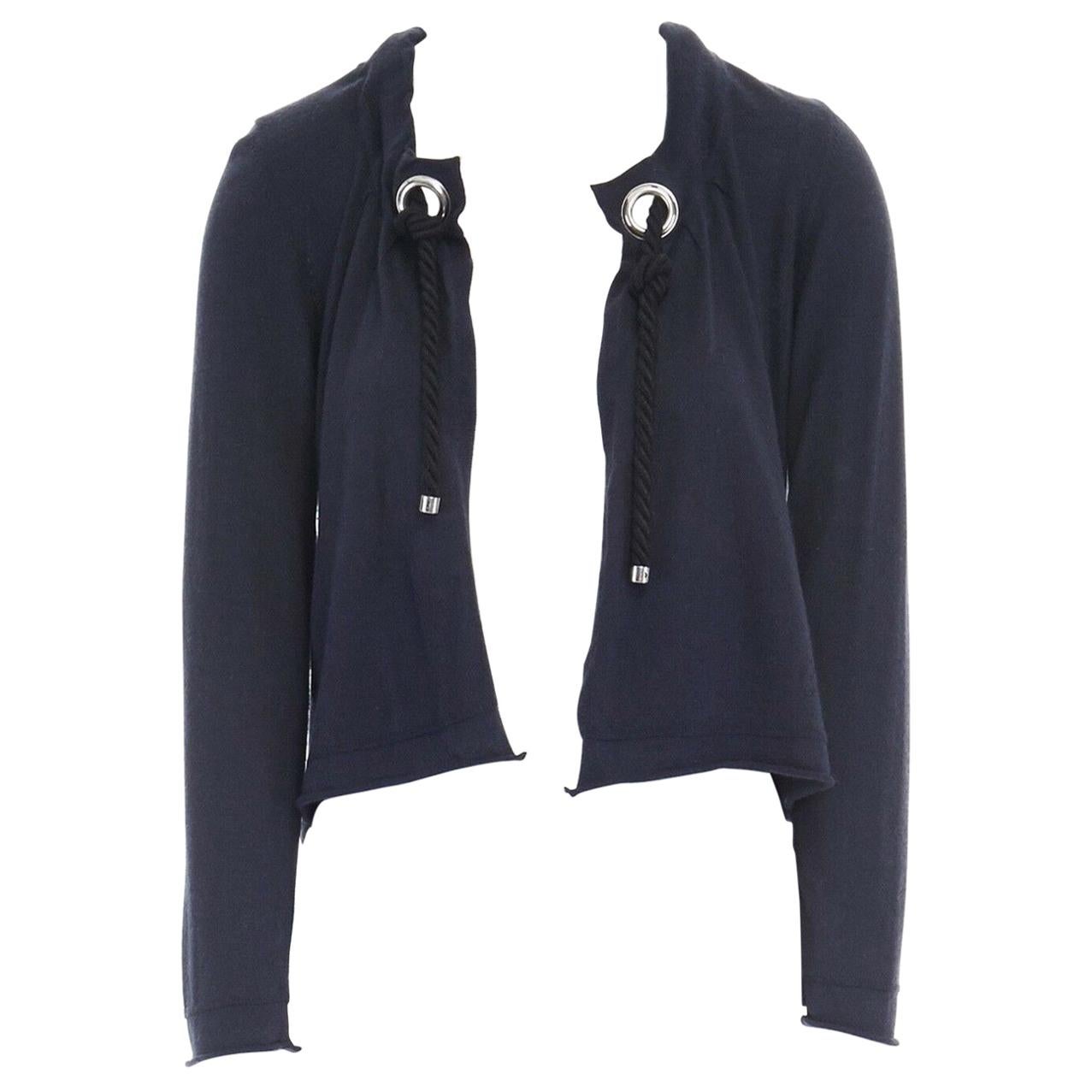 BURBERRY navy ble silk cashmere nautical rope trimmed cardigan sweater S