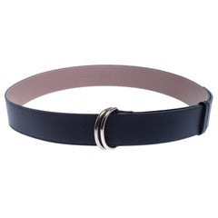 Burberry Navy Blue/Beige Leather D'Ring Buckle Belt 120CM