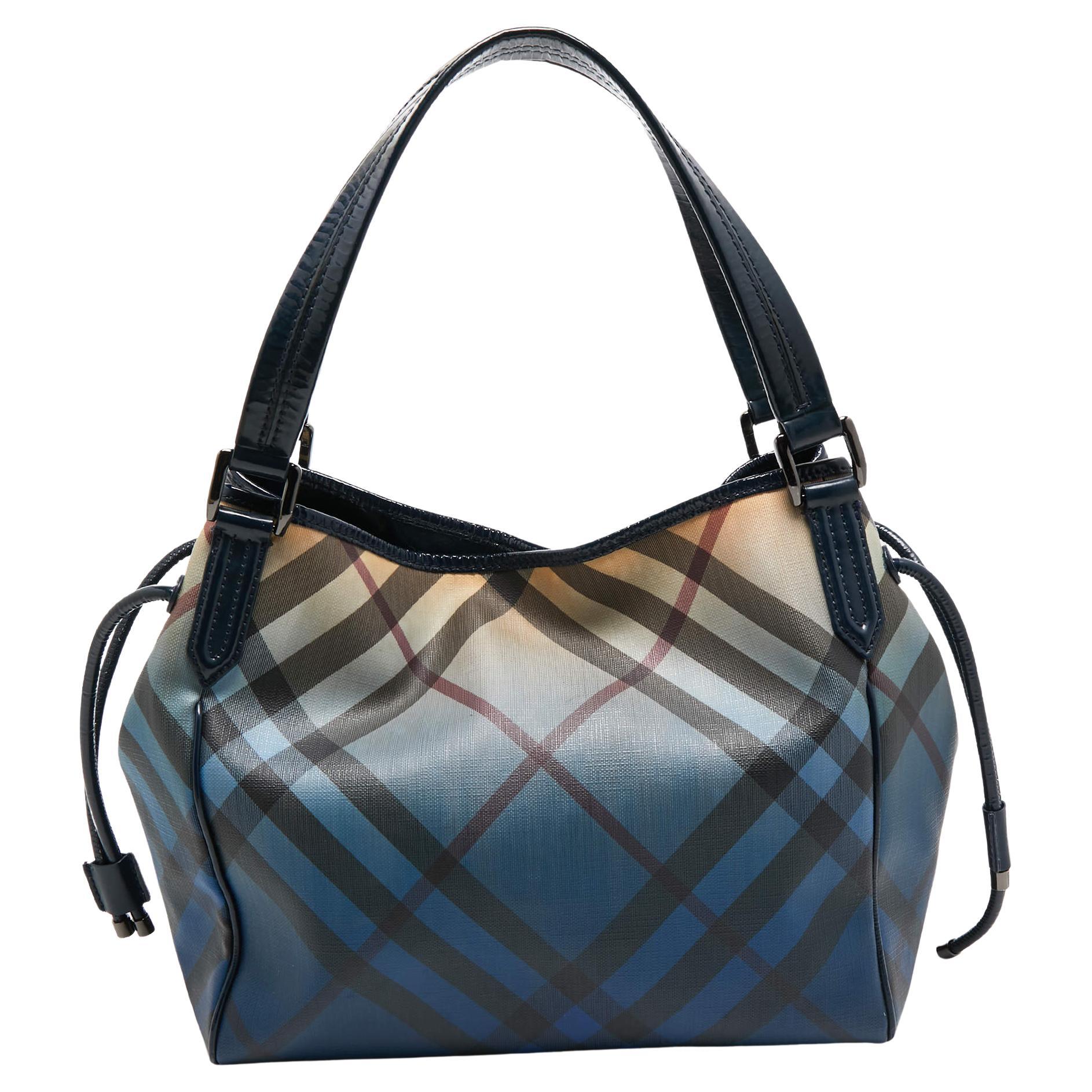 Burberry Navy Blue/Beige Ombre PVC and Patent Leather Biltmore Tote For Sale