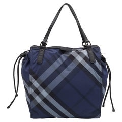 Burberry Navy Blue/Black Nova Check Nylon And Leather Buckleigh Tote