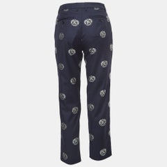 Burberry Navy Blue Brand Logo Jacquard Casual Trousers S
