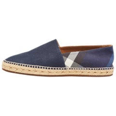 Burberry Navy Blue Check Canvas Slip On Espadrilles Size 42
