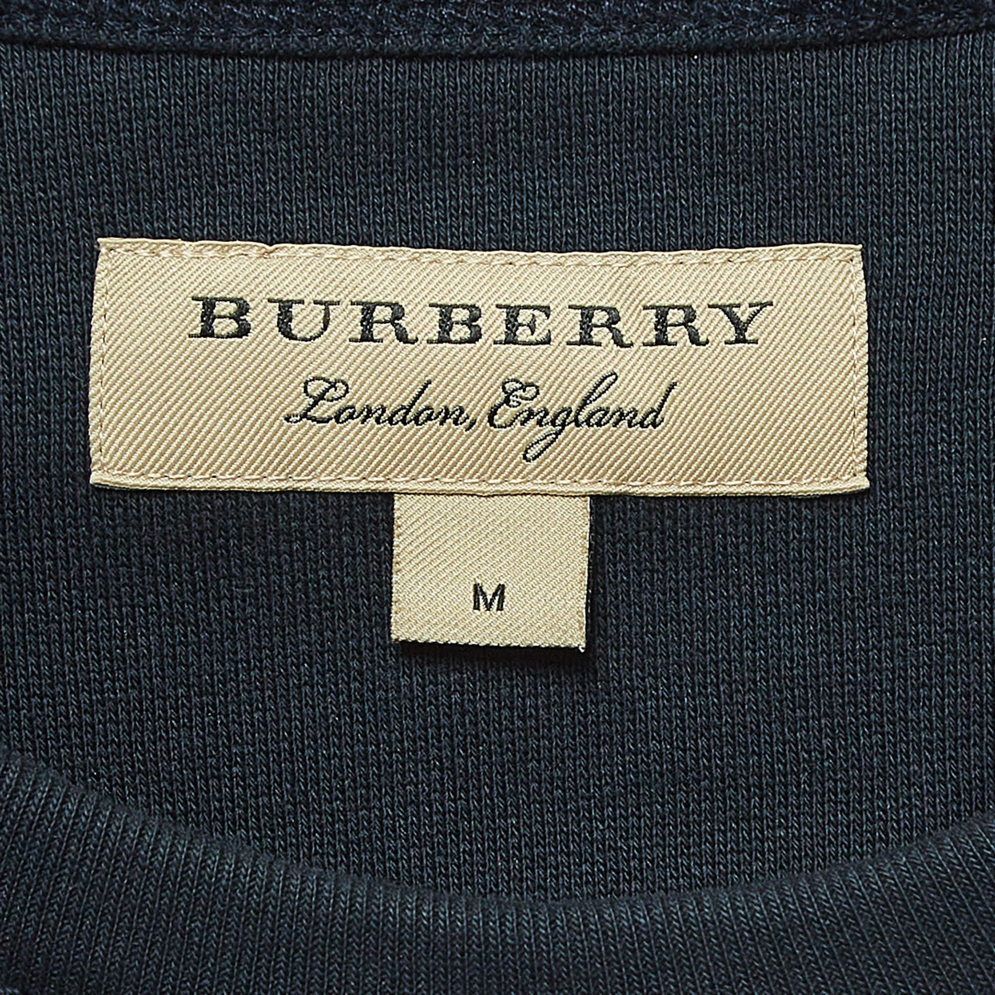 Burberry Navy Blue Cotton Embroidered Sweatshirt M In Excellent Condition In Dubai, Al Qouz 2