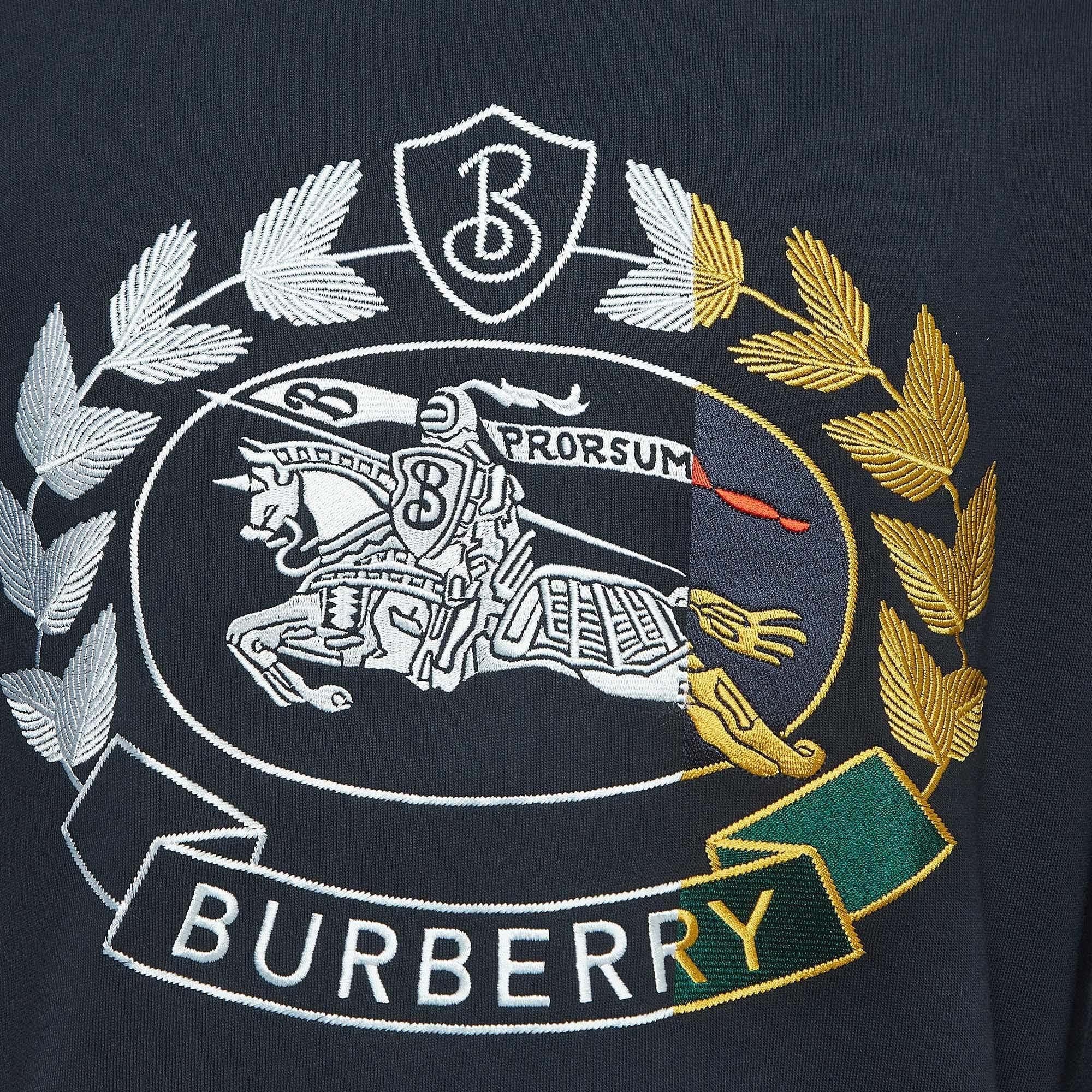 Men's Burberry Navy Blue Cotton Embroidered Sweatshirt M