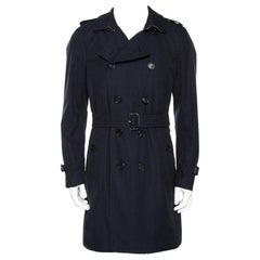 Burberry Navy Blue Cotton Kensington Mid Length Trench Coat L