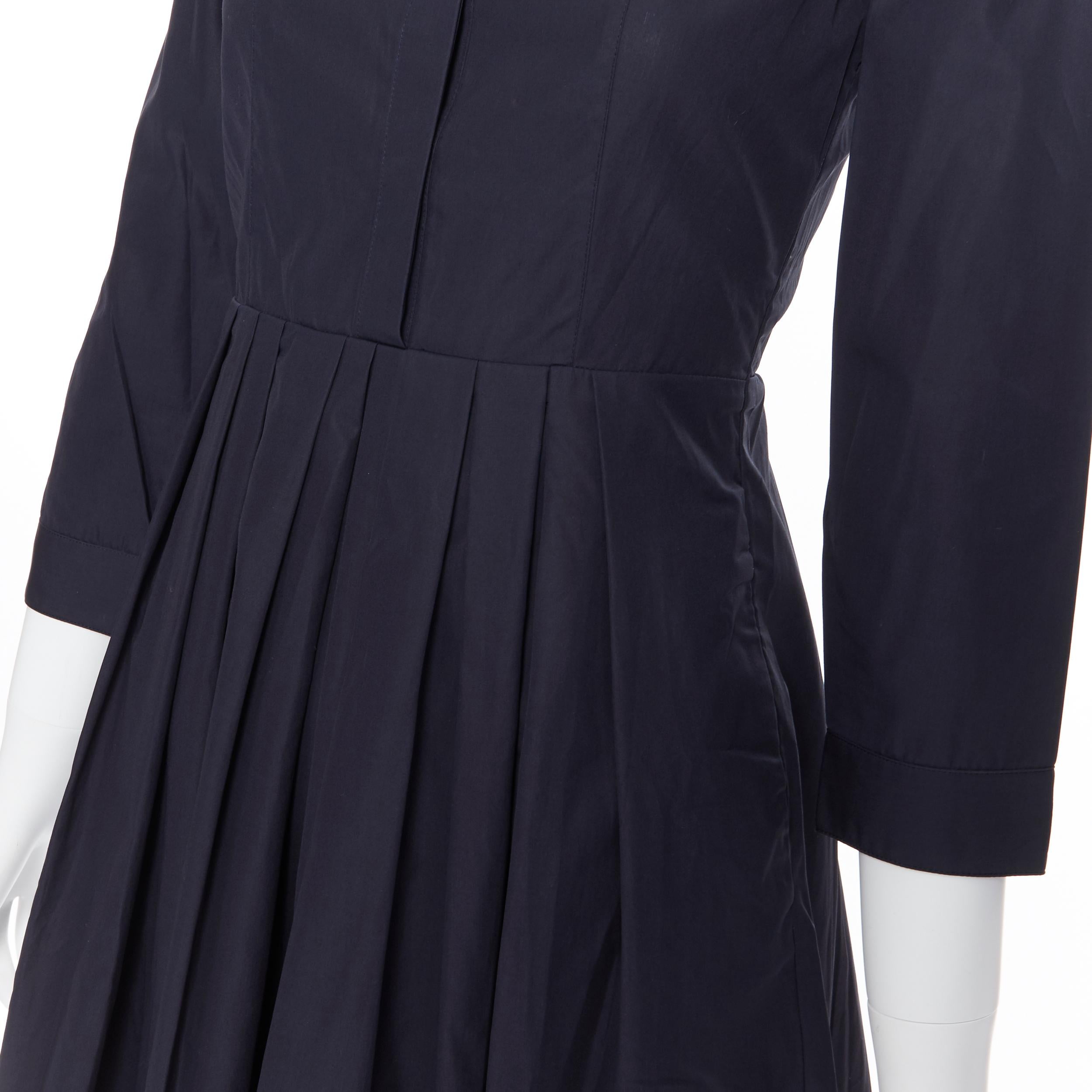 BURBERRY navy blue cotton pleated skirt safari detail flared dress UK4 XS 1