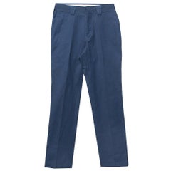 Burberry Navy Blue Cotton Straight Leg Pants S