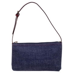 Burberry Navy Blue Denim Pocket Check Baguette Bag