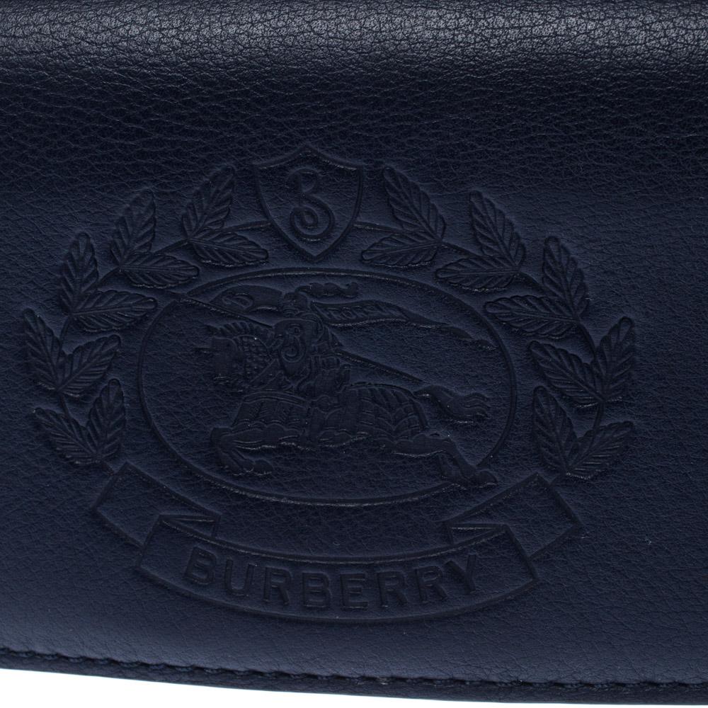 Burberry Navy Blue Embossed Crest Leather Bifold Wallet 3