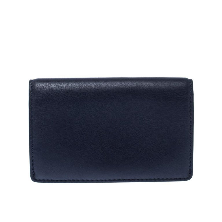 Burberry Navy Blue Embossed Crest Leather Bifold Wallet For Sale at 1stDibs