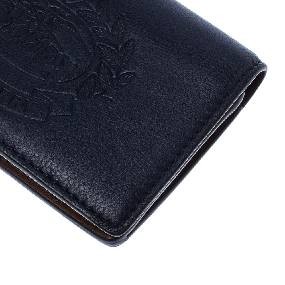 Burberry Navy Blue Embossed Crest Leather Bifold Wallet 1