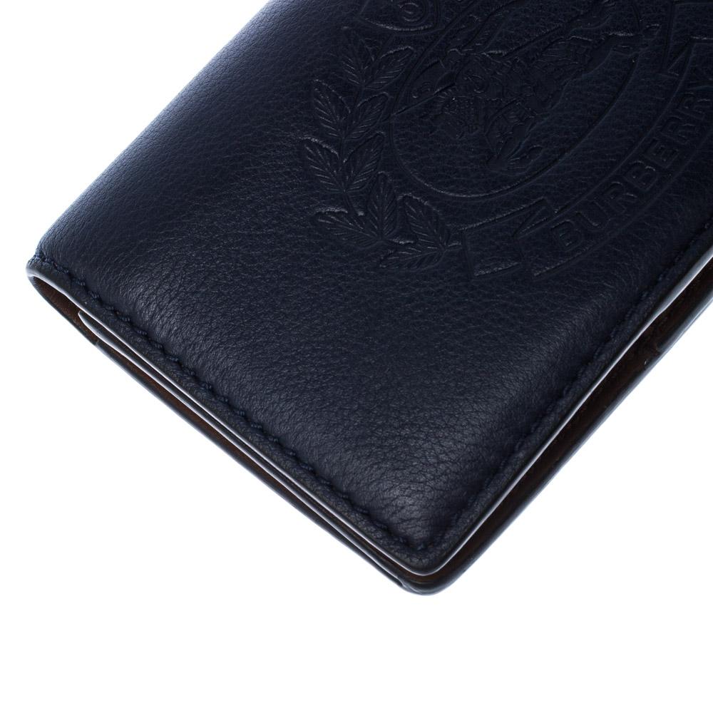 Burberry Navy Blue Embossed Crest Leather Bifold Wallet 2