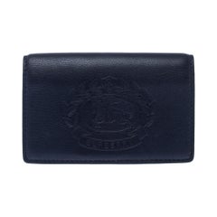 Burberry Navy Blue Embossed Crest Leather Bifold Wallet