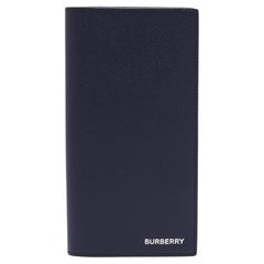 Burberry Navy Blue Grained Leather Cavendish Bifold Wallet