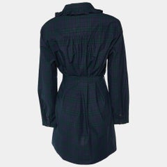 Burberry Navy Blue/Green Plaid Check Cotton Belted Dress L