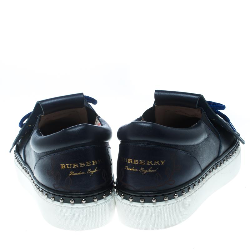 Women's Burberry Navy Blue Leather Kiltie Fringe Slip On Sneakers Size 39.5