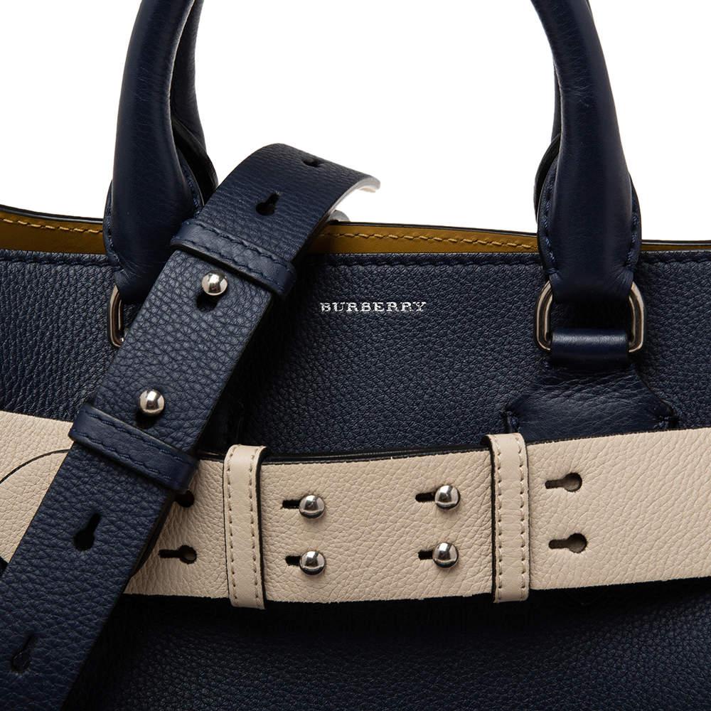 Burberry Navy Blue Leather Small Belt Tote 6