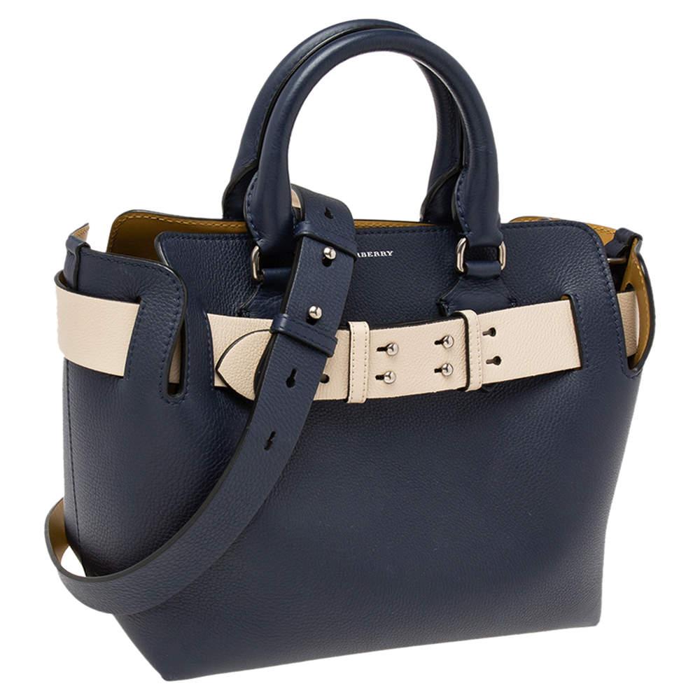 Burberry Navy Blue Leather Small Belt Tote 1