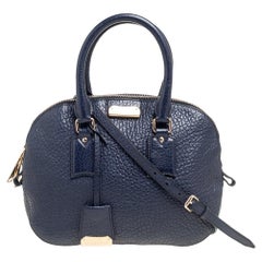 Burberry Navy Blue Leather Small Orchard Bowler Bag