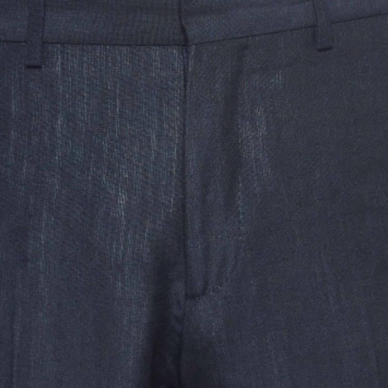 Burberry Pantalones clásicos de mezcla de lino azul marino M en venta 1