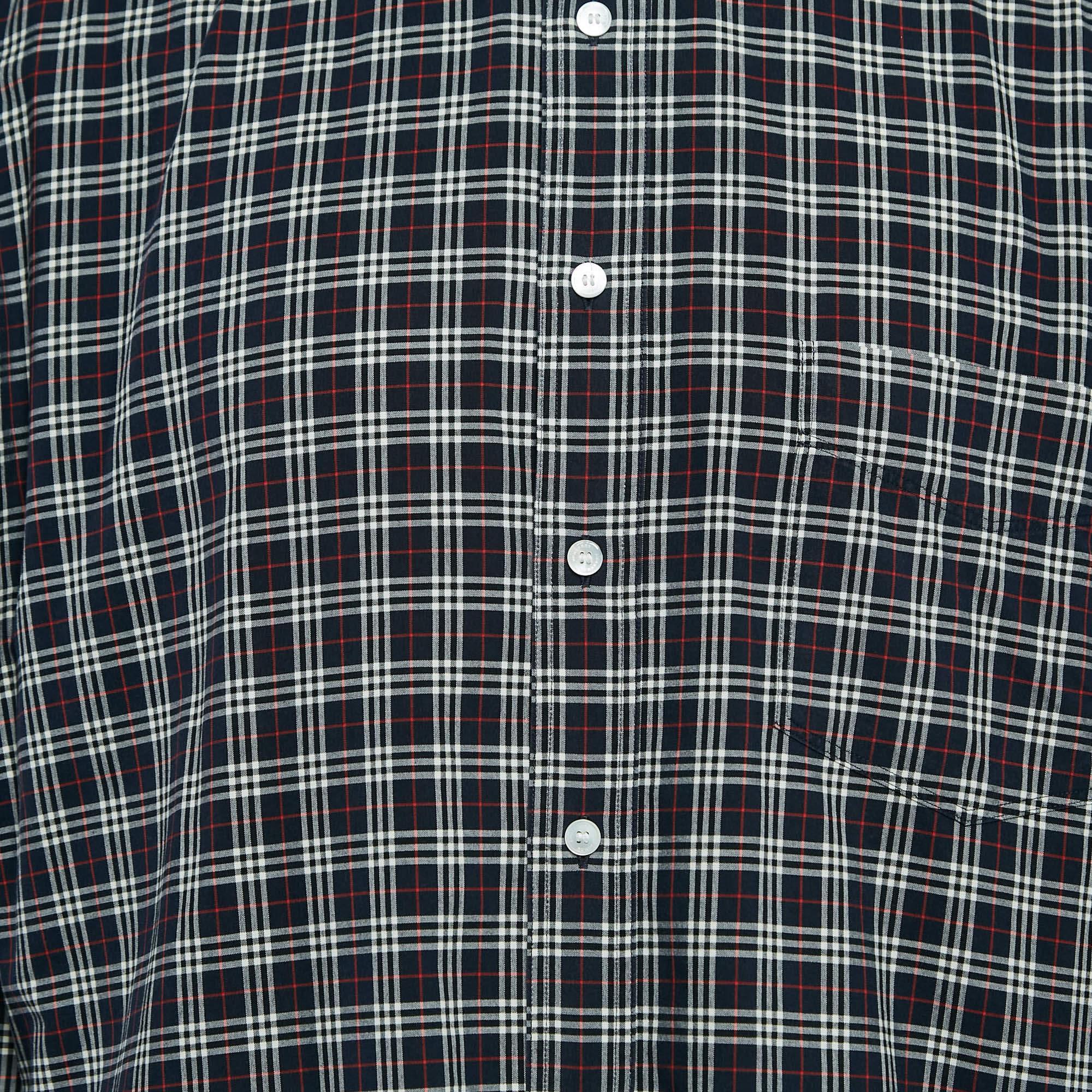 Nero Burberry - Camicia Button-Down in cotone a quadri blu navy XXL in vendita