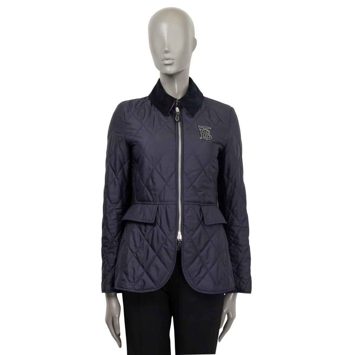 Black BURBERRY navy blue polyester ONGAR QUILTED RIDING Jacket S For Sale