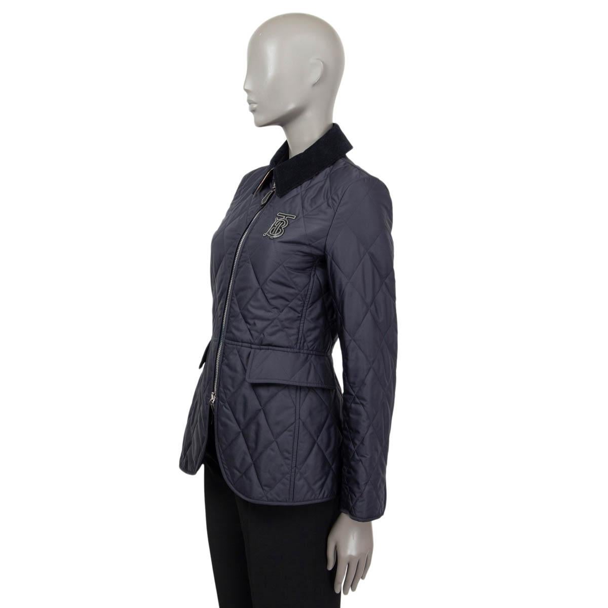BURBERRY navy blue polyester ONGAR QUILTED RIDING Jacket S In Excellent Condition For Sale In Zürich, CH