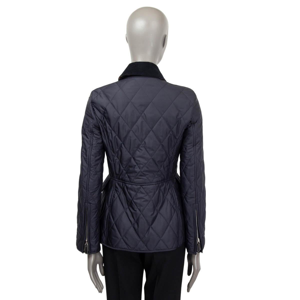 Women's BURBERRY navy blue polyester ONGAR QUILTED RIDING Jacket S For Sale