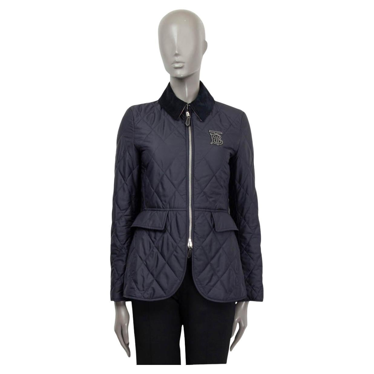 BURBERRY navy blue polyester ONGAR QUILTED RIDING Jacket S For Sale