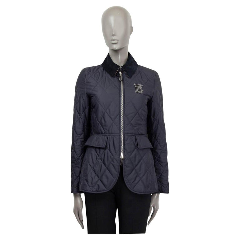 BURBERRY navy blue polyester ONGAR QUILTED RIDING Jacket S For Sale at  1stDibs