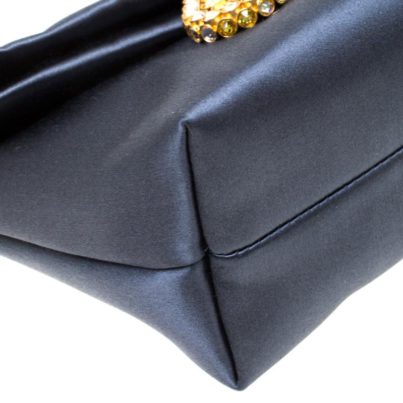 Burberry Navy Blue Satin Crystal Embellished Pin Clutch 4