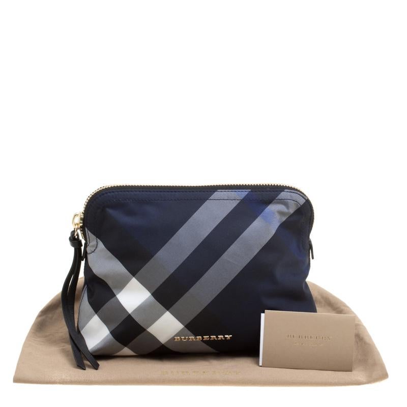 Burberry Navy Blue Smoked Check Nylon Large Pouch 2