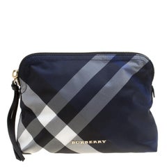 Burberry Navy Blue Smoked Check Nylon Large Pouch