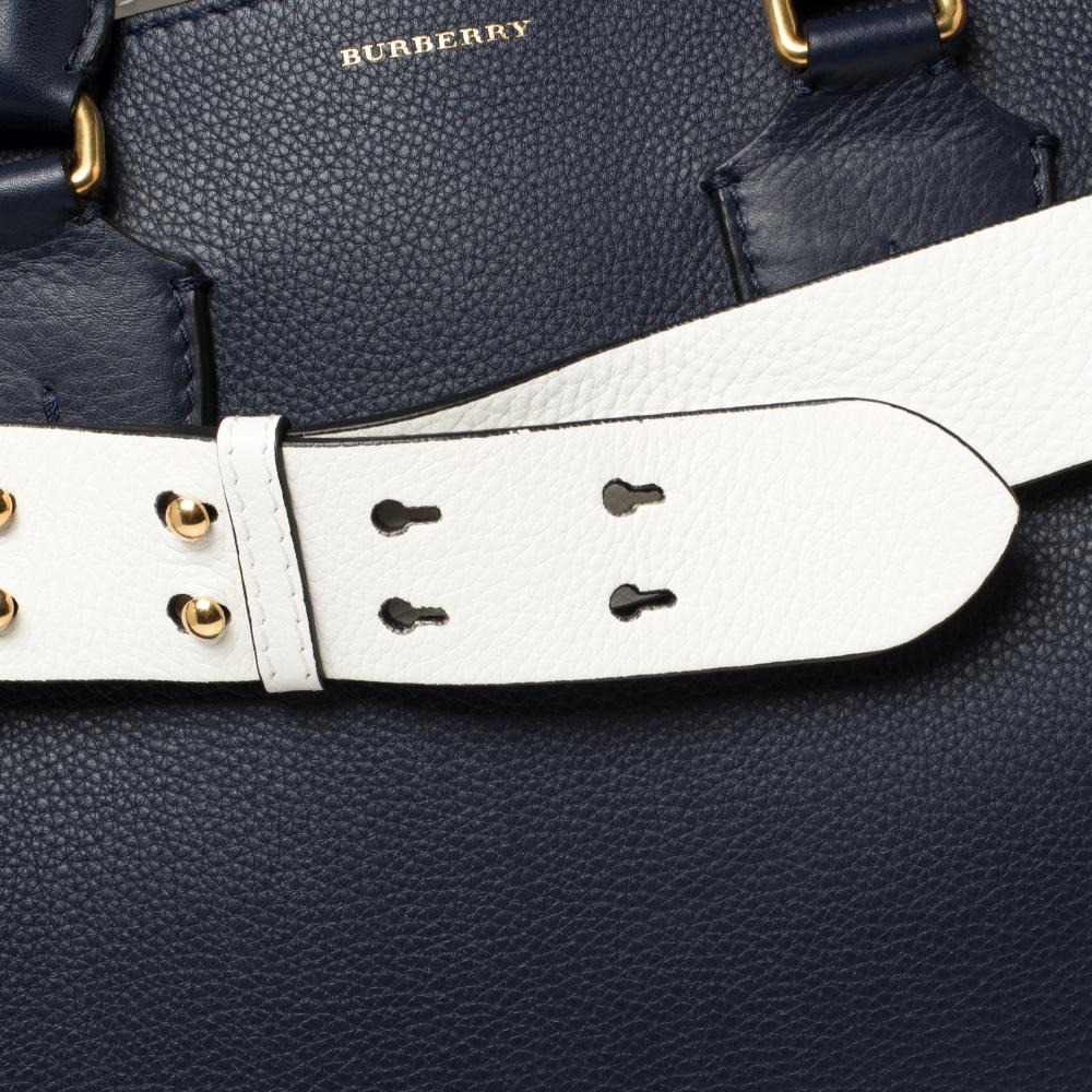 Burberry Navy Blue/White Leather Medium Belt Bag 2