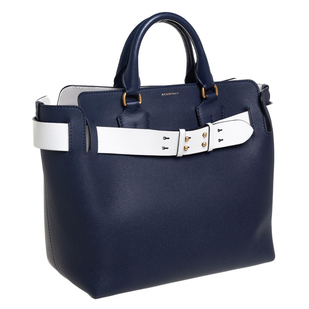 Burberry Navy Blue/White Leather Medium Belt Bag 4