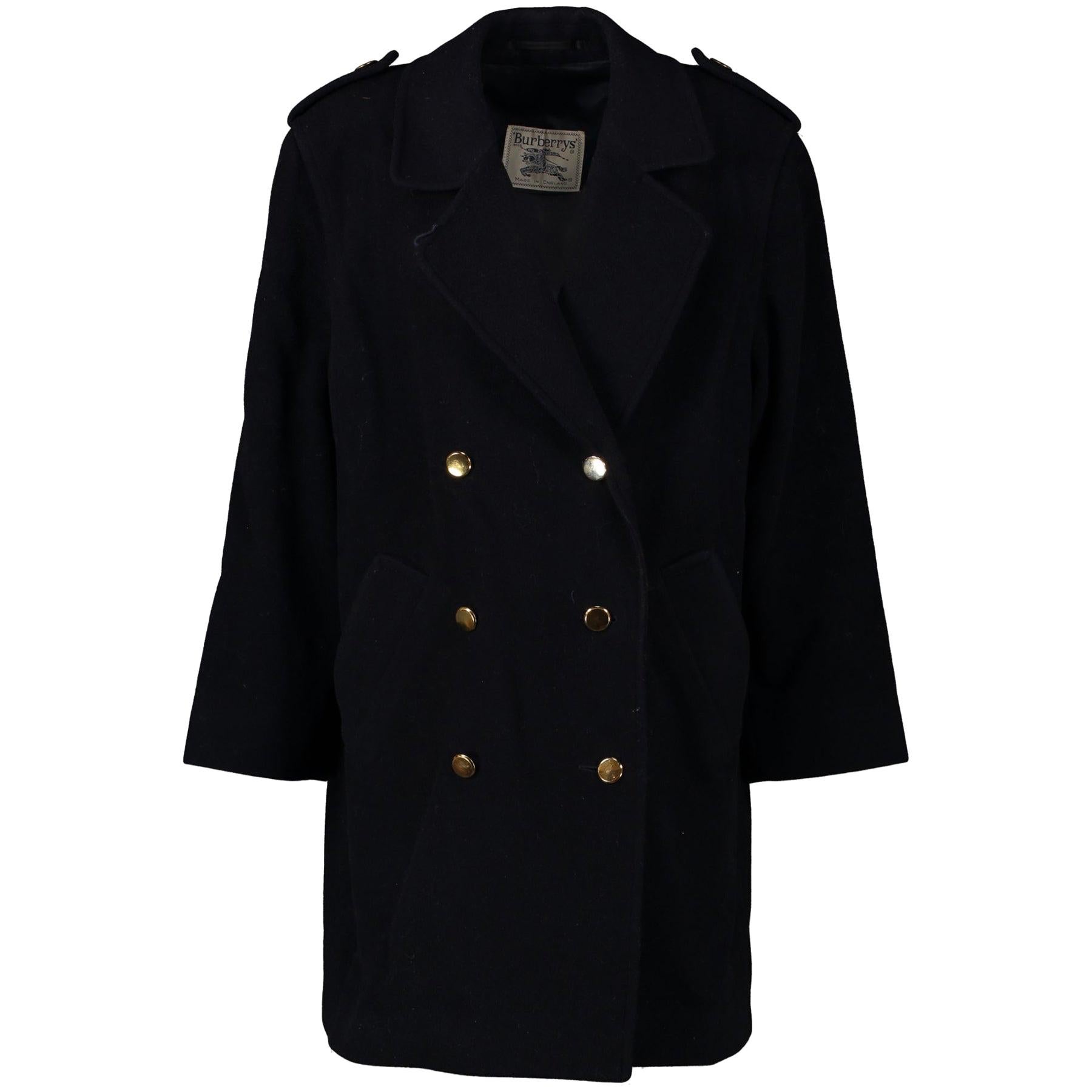 Burberry Navy Blue Wool Coat - Size 38