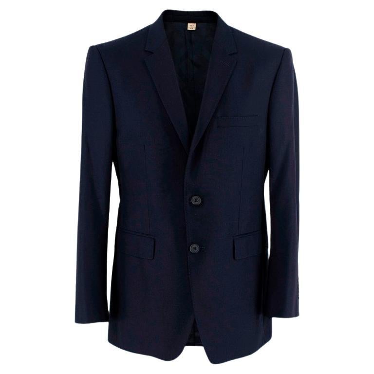 Burberry Navy Blue Wool Single Breast Blazer For Sale at 1stDibs