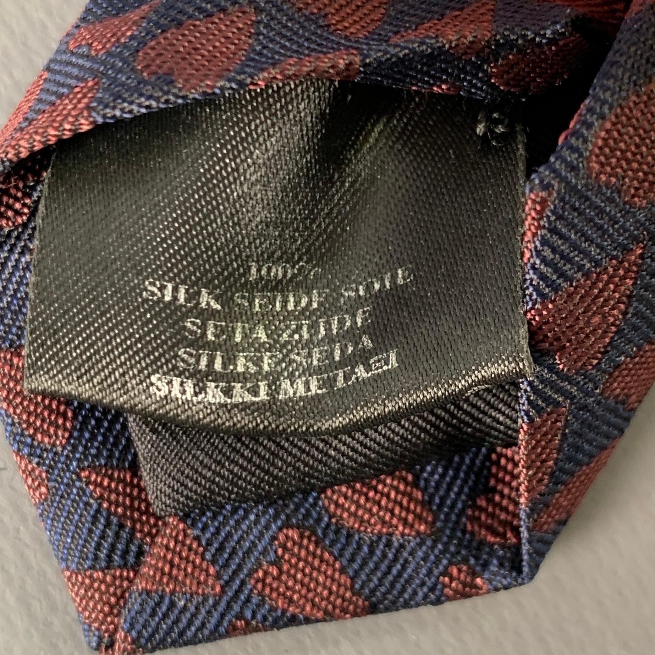BURBERRY Navy Brown Heart Silk Skinny Tie im Zustand „Gut“ im Angebot in San Francisco, CA