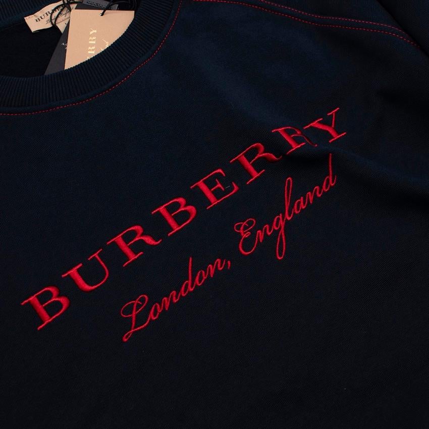 Black Burberry Navy Cotton Logo Embroidered Sweatshirt For Sale