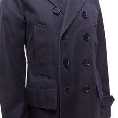 BURBERRY navy cotton wool lined leather epaulet short trench coat IT48 M