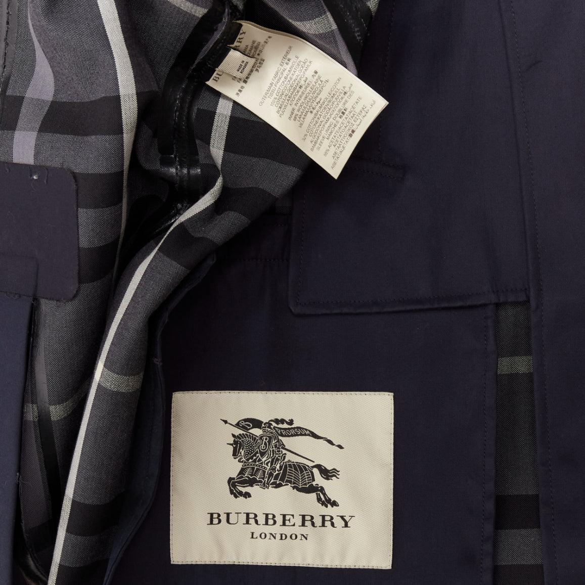 BURBERRY navy cotton wool lined leather epaulet short trench coat IT48 M For Sale 4