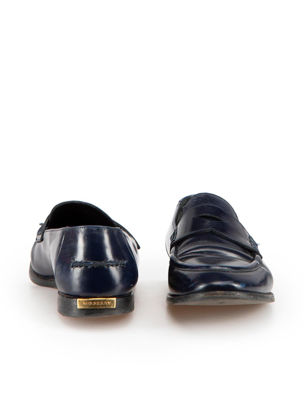Burberry Navy Leather Loafers Size IT 37 In Good Condition In London, GB