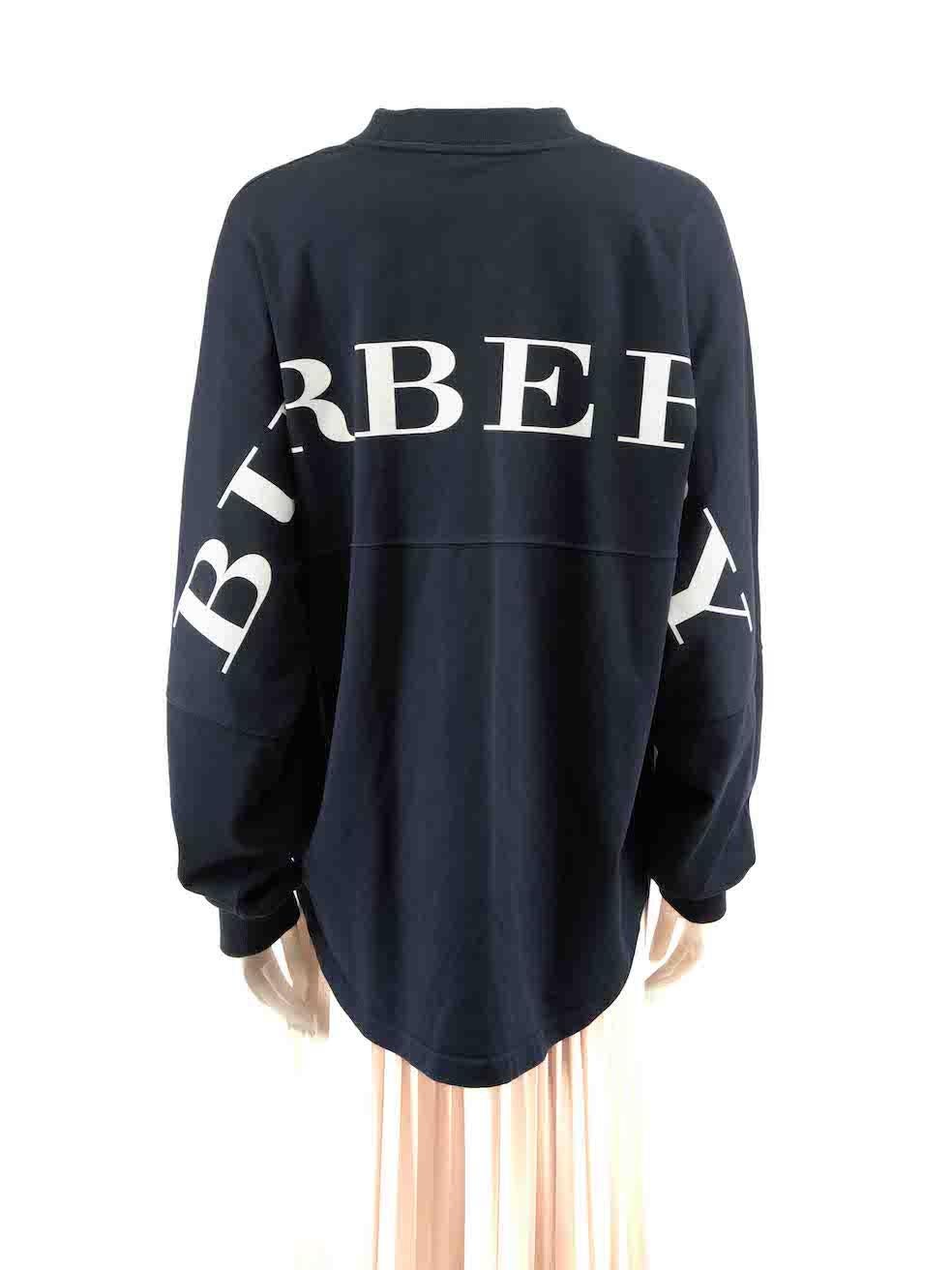 Burberry Navy Logo Long Sleeves Sweatshirt Size XL In Good Condition For Sale In London, GB