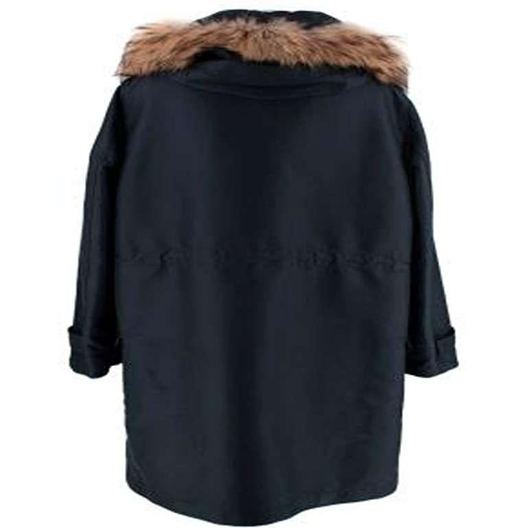 Burberry Navy Parka with Fox Fur Trimmed Hood In Good Condition For Sale In London, GB