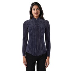 Burberry Navy Silk Polka Dot Shirt Size XXS