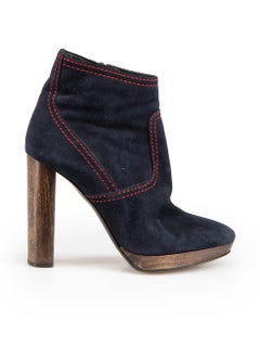 Burberry Navy Suede Contrast Stitch Ankle Boots Size IT 37