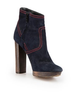 Burberry Navy Suede Contrast Stitch Ankle Boots Size IT 37